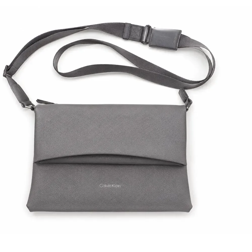 Calvin Klein Dove Gray Faux Leather Crossbody Bag Magnetic Flap Zip Pocket